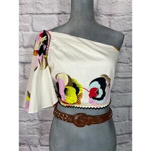 Zara one shoulder floral butterfly sleeve cropped blouse